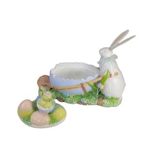 Sparkles Easter Bunny with Wheelbarrow of Eeaste Eggs Candy Dish or Trinket Box